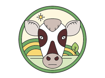 Cow in the sun design flat illustration logo monoline vector