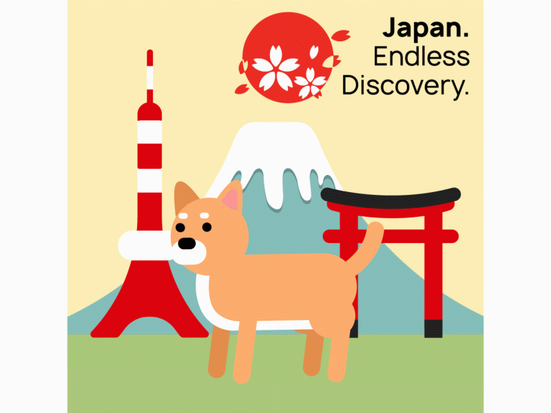 JNTO Advertisement in the style of James Curran adobe after effects adobe illustrator advertisement advertising campaign after effects animation illustration illustrator japan shiba inu
