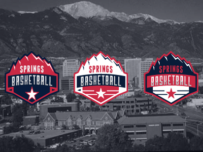 Colorado Springs Basketball logo design america usa star mountain seal red blue white colorado springs basketball