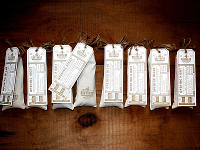 4 Brothers Blended Beer Invitation bag beer design gold letterpress print stamp tag ticket wood