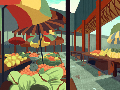 Sir Selwyn Clarke Market bright colourful digital food fruit illustration market tropical