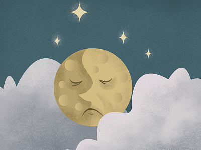 Man In The Mune clouds digital illustration moon night sky stars