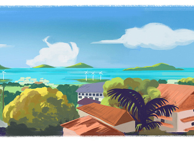 View Of Victoria bright colourful digital illustration sea tropical