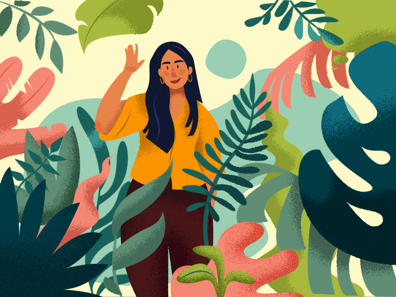 Jill in the Jungle affinitydesigner after affects bright character animation colourful digital gif animation gif art illustration jungle plants rainforest self branding self portrait vector