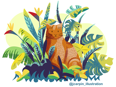 Domestic jungle cat affinity designer cat illustration leaves plants tropical vector illustration