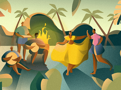Moutya affinity designer africa culture dance dusk fire illustration indian ocean moutya palm trees people seychelles tropical vector