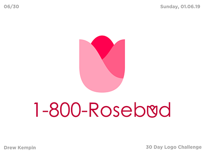 1-800-Rosebud Logo (30 Day Logo Challenge) branding design flat flower icon identity illustration logo minimal negative space rose rosebud vector