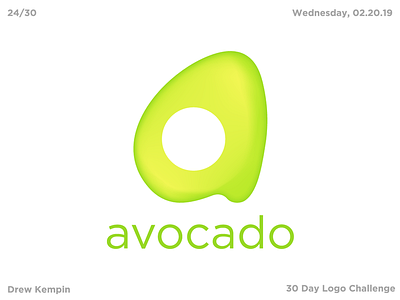 Avocado Logo (30 Day Logo Challenge) avocado bold branding design flat fruit gradient icon identity illustration logo minimal negative space typography vector
