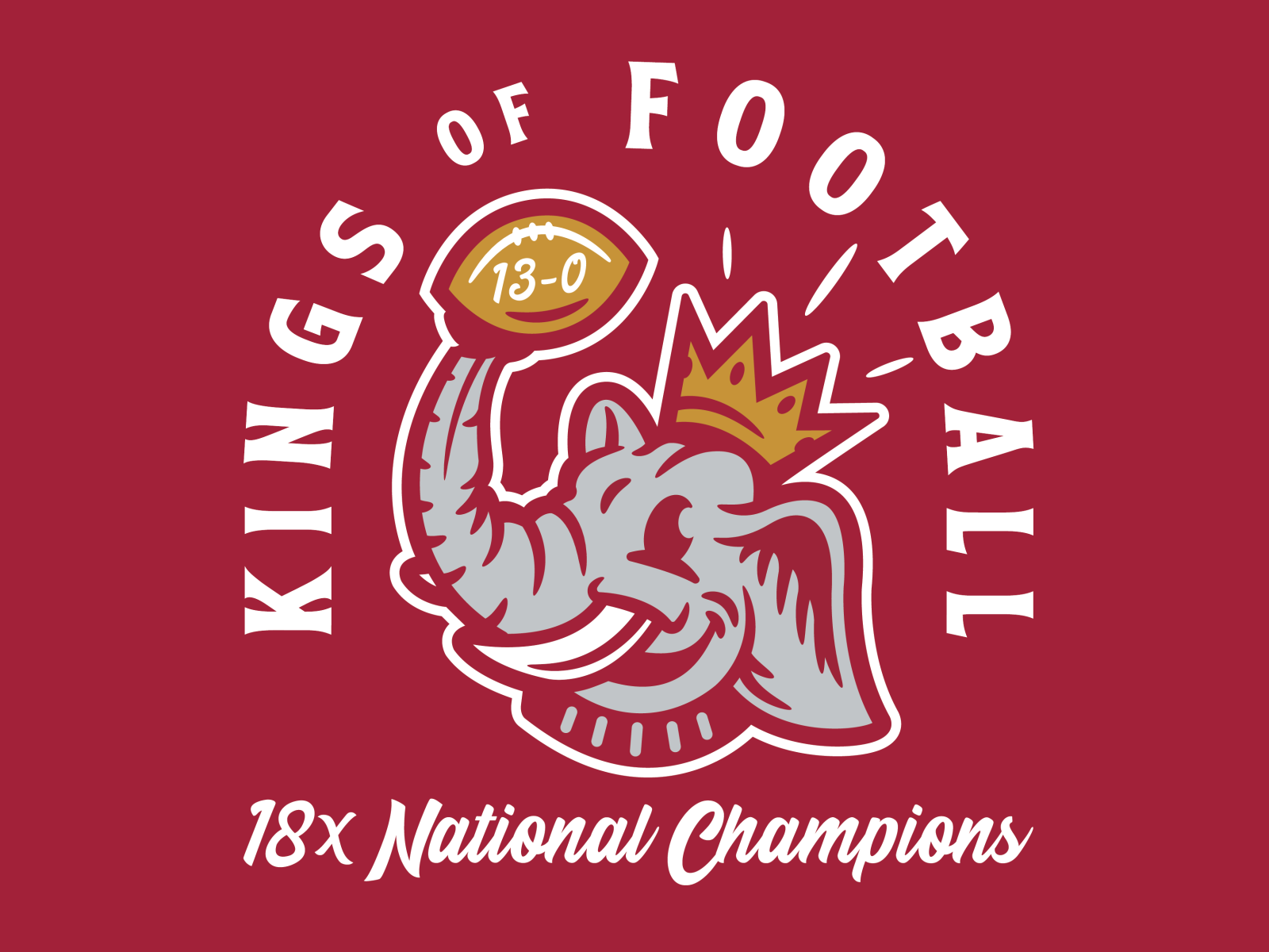 Kings of Football - Fanatics college champions undefeated handdrawn vintage illustration design sports football king crown elephant alabama