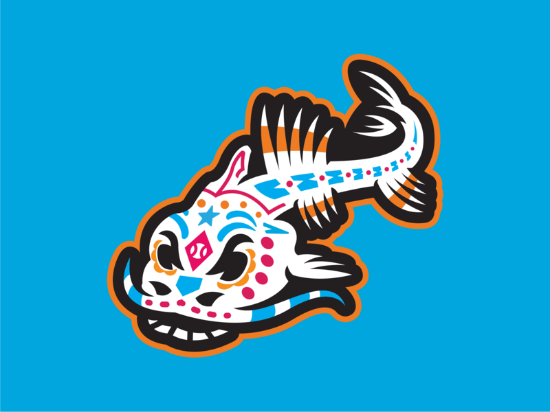 Pescados de Carolina Alternative baseball catfish copa fish logo milb skeleton sports sugar skull