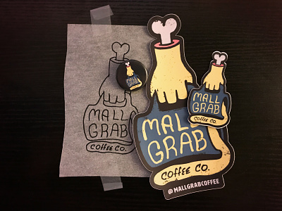 Mall Grab Coffee Swag and Sketch bone brand branding button coffee gnarly hand hand drawn identity logo marketing merch promotional rough skate sketch sticker the simpsons vector