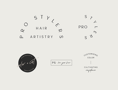 Pro Stylers Hair Artistry Visual Identity brand mark branding branding and identity feminine logo logo design logomark logotype primary logo secondary logo typography visual identity