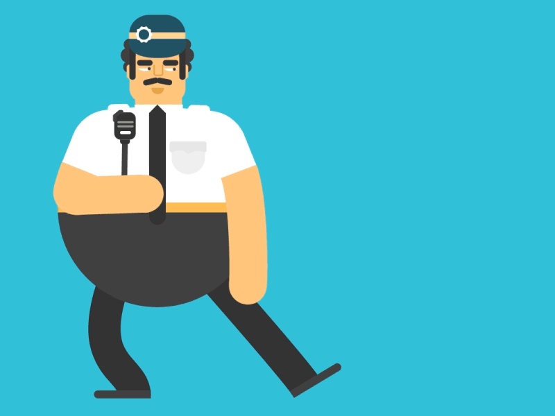 Big sergeant is watching you animation character gif illo motiongraphic moustaches officer policeman sergeant walk