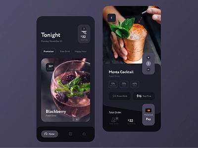 Drink Order App Concept app design app ios app ui dark ui drink drink menu drinking ecommerce app ecommerce design ecommerce shop home app inspiration interaction ios minimalist payment payment app ui ui design ux design