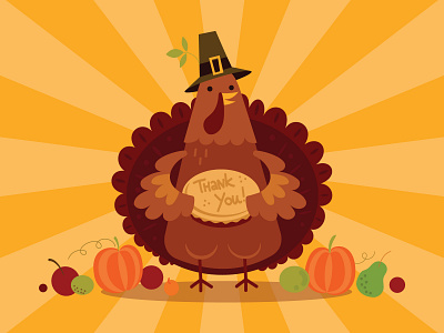 Thanksgiving Illustration autumn bird branding children childrens illustration cute cute animal design funny illustration kids pie pumpkin thank you thanksgiving turkey vector yellow