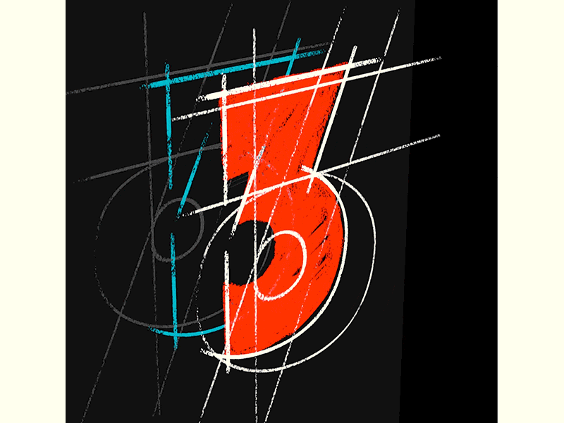 No. 3 handdrawn number painter parallax photoshop sketch typography