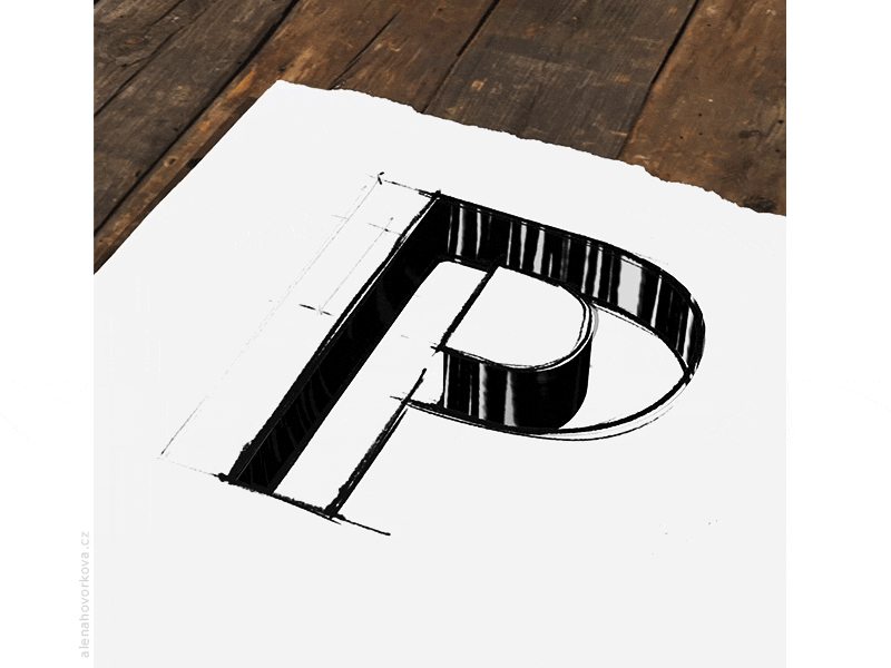 Letter P .. 2.5d depth drawing illusion parallax sketch visualeffect