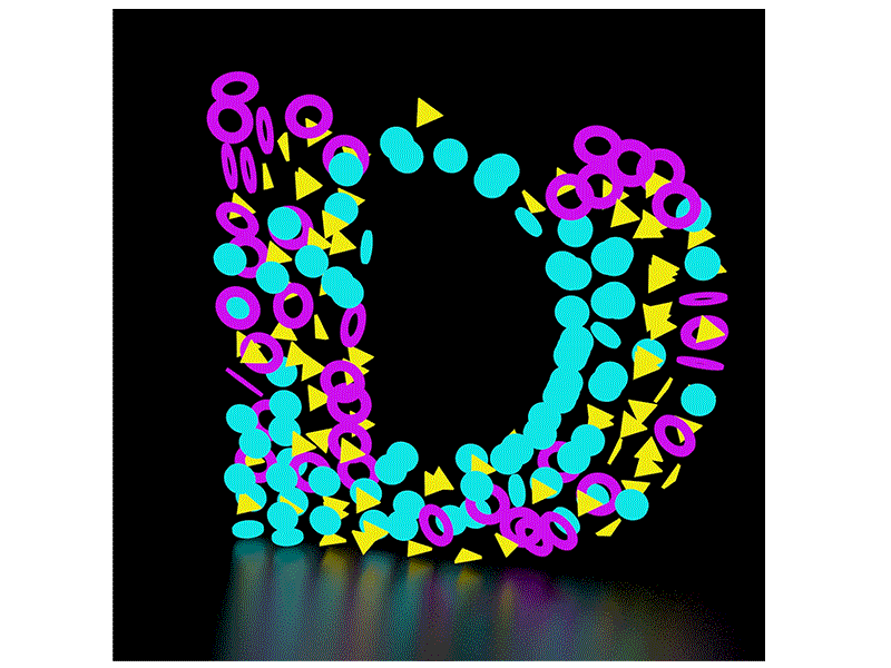 Letter D animation cell shading cinema4d flat letter lettering motion particles typography