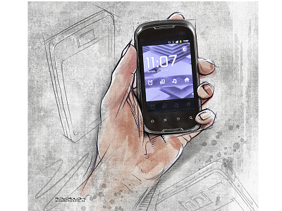 (Old) mobile phone promo illustration .. composite compositing drawing illustration pencil photoshop sketch