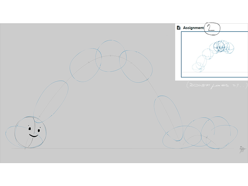 Assignment 2 / bouncing ball character jump, 1st try .. animation bouncingball course framebyframe learning roughpass