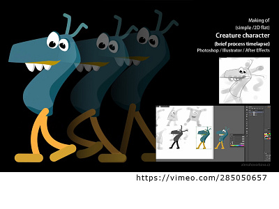 Creature character & walk cycle animation (Making-of) .. aftereffects animation character design illustration making of timelapse walkcycle