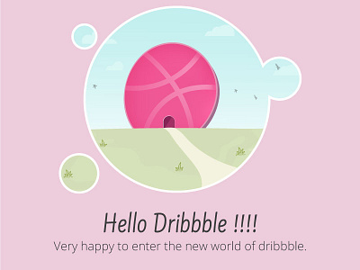 Hello Dribbble !!!! bubble building cute first illustration invitation morning nature thanks