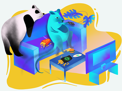 Lazy animal animal cute drawing eating illustration illustrator kangaroo lazy panda sitting tv watching