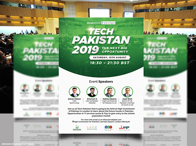 Conference Flyer advert conference design design event design event flyer flyer green leaflet liftpakistan pakistan pamphlet poster speakers techpakistan
