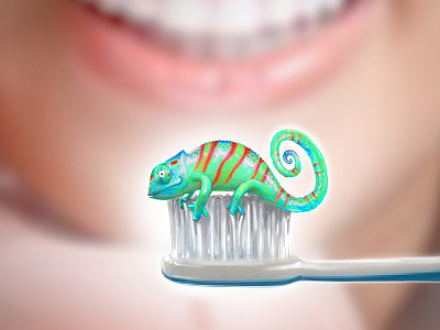 Blends with every need. ad advertising campaign chameleon design idea teeth toothbrush toothpaste