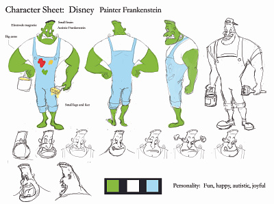 painter frankenstein 2d art big cartoon character character design frankenstein giant green guy