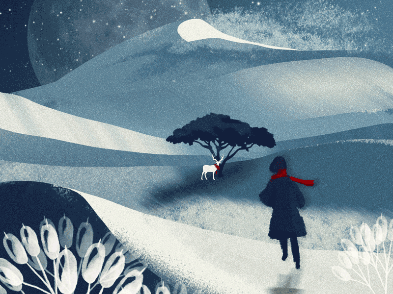 Waiting for you deer gif illustrator moon motive mountain