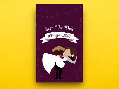 Wedding Card couple illustration print save the date wedding card