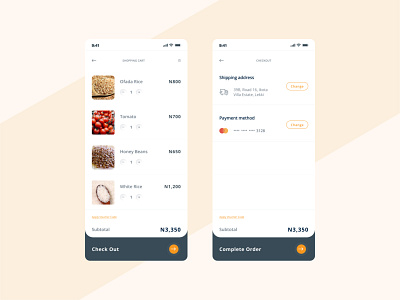 Shopping Cart and Checkout cart food app food delivery app food ordering food ordering app interface design mobile app design payment method product design shipping shopping app shopping cart ui user interface