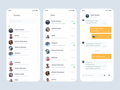 Chat Messenger app design chat chat app chat page chatting chatting app contact contact list contact page contact us daily design daily ui dailyui mobile app mobile app design mobile ui product design ui user interface voice note
