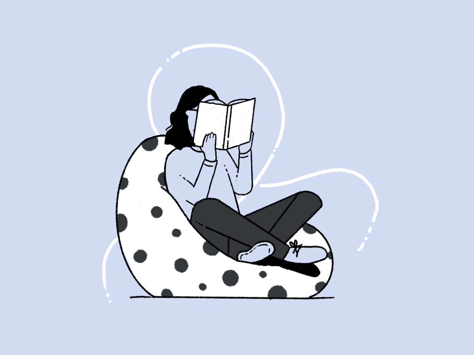 Stay. Home. beanbag comfy design girl illustration reading sitting woman