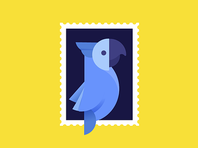Funny little bird bird blue cockatoo illustration stamp