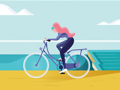 Ride my bike australia beach bike bondi girl illustration landscape