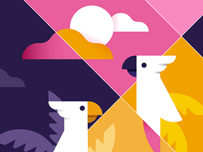Style / colour experiment bird bold geometric illustration landscape palm parrot