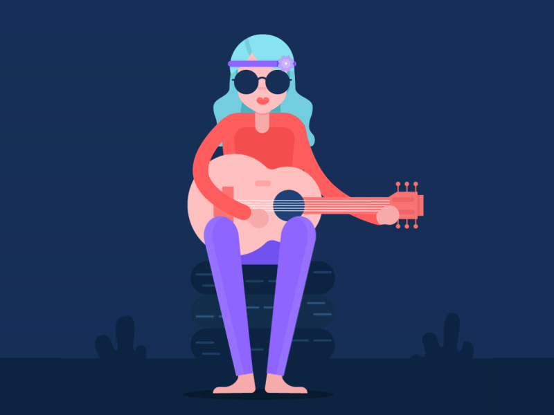 Strumming animation gif girl guitar hippy instrument night playing music