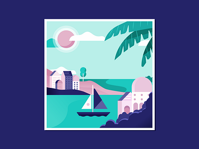 Honeymooning beach cabo illustration landscape mexico tropical yacht