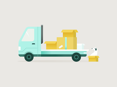 Moving day car dog illustration moving packing truck