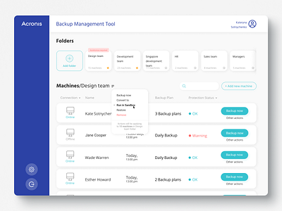 Acronis Backup Management Tool design minimal ui ux web