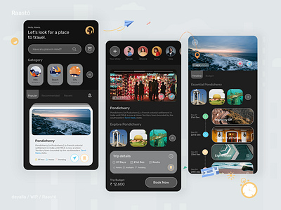Raasto - Trip Planner android app budget cards cards ui design flat glassmorphism icon maps minimal product design route social stories travelling app trip planner ui ux vacation