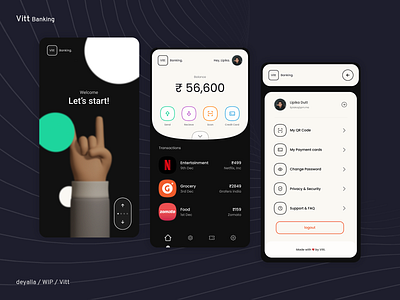 Vitt - Banking app android app app design banking budget credit card design finance fintech app flat glassmorphism illustration minimal netflix onboarding product design tracking typography ui ux