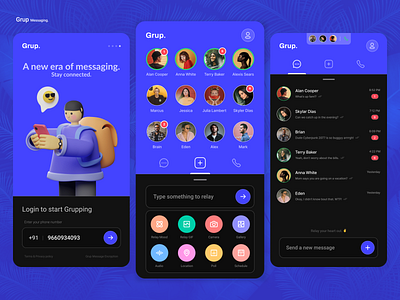GrupChat - Messaging app android app chat chatbot dailyui design flat group chat icon illustration live chat logo messaging messaging app messenger minimal redesign social ui ux