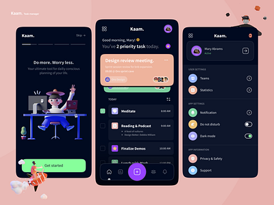 Kaam - Task manager android app design icon illustration logo management app managment onboard social task task list task management task manager tasks todo todo app todoist ui ux