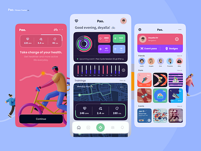 Pao - Fitness Tracker android app app design charts design fitness fitness app fitness tracker flat gym icon maps minimal running running app social trainer ui ux workout app