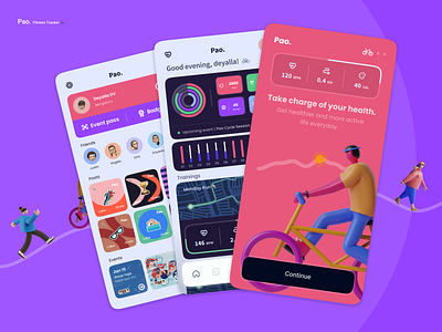 Pao - Fitness Tracker activity activity tracker android app app design charts design fitness fitness app gym icon illustration logo maps physical fitness running trainer ui ux workout app