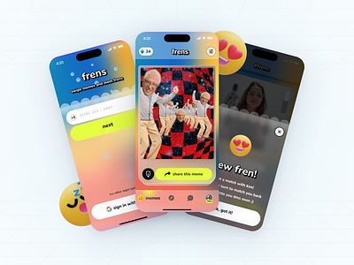 Frens - Swipe memes and meet frens 3d android animation app branding design graphic design icon illustration logo motion graphics ui ux vector
