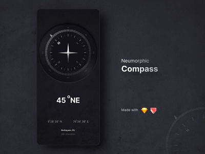 Compass - neumorphic angle animation compass concept dark ui darkmode direction geo glass guide interaction location neumorph neumorphism new north protopie prototyping sketch ux